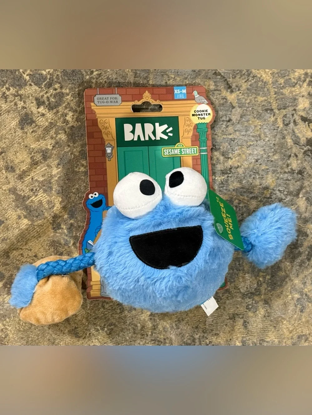 Bark Sesame Street Cookie Monster Blue Plush Tug Toy - NWT